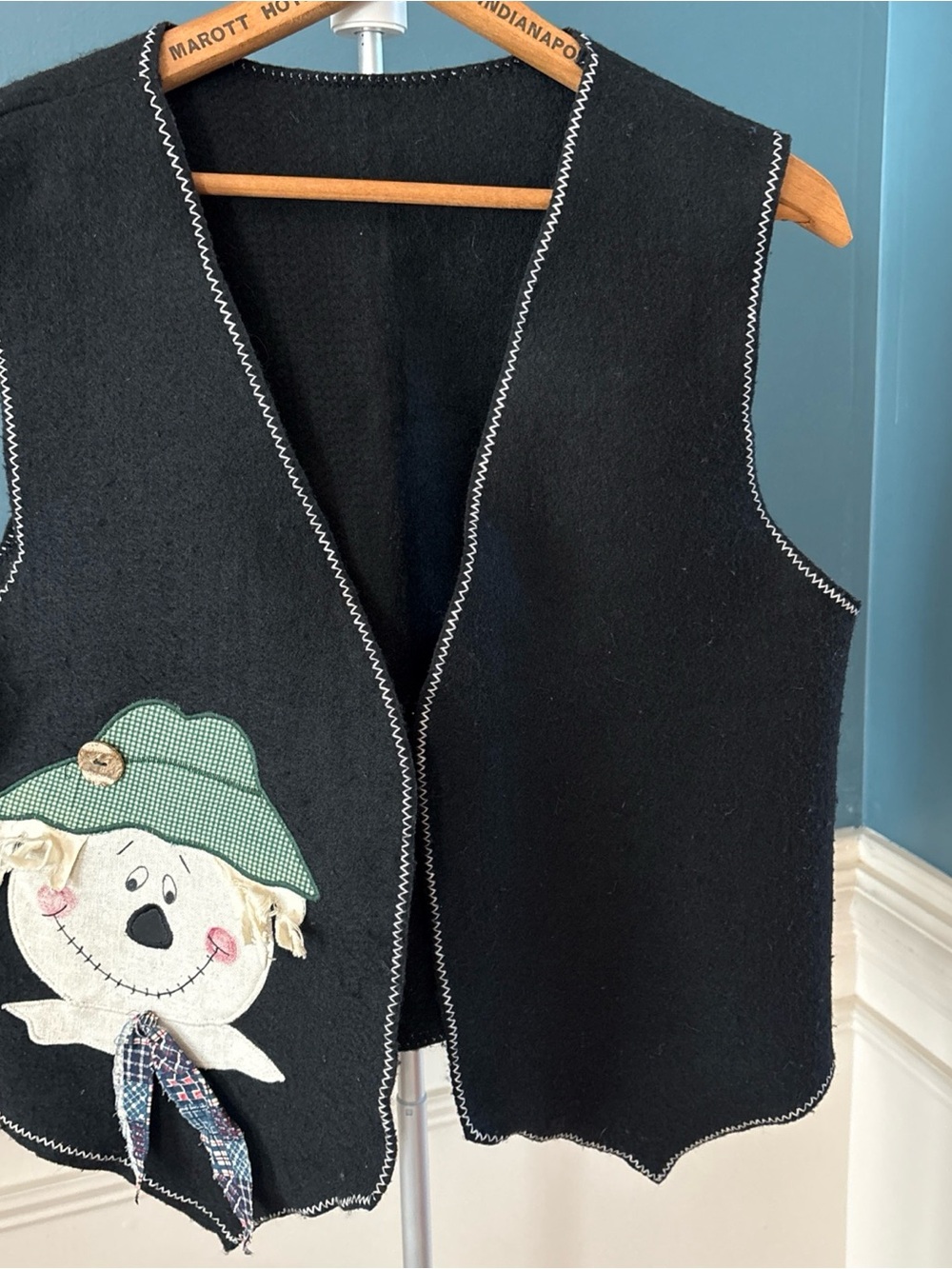 Scarecrow Vest Fall Appliqué Black Vest